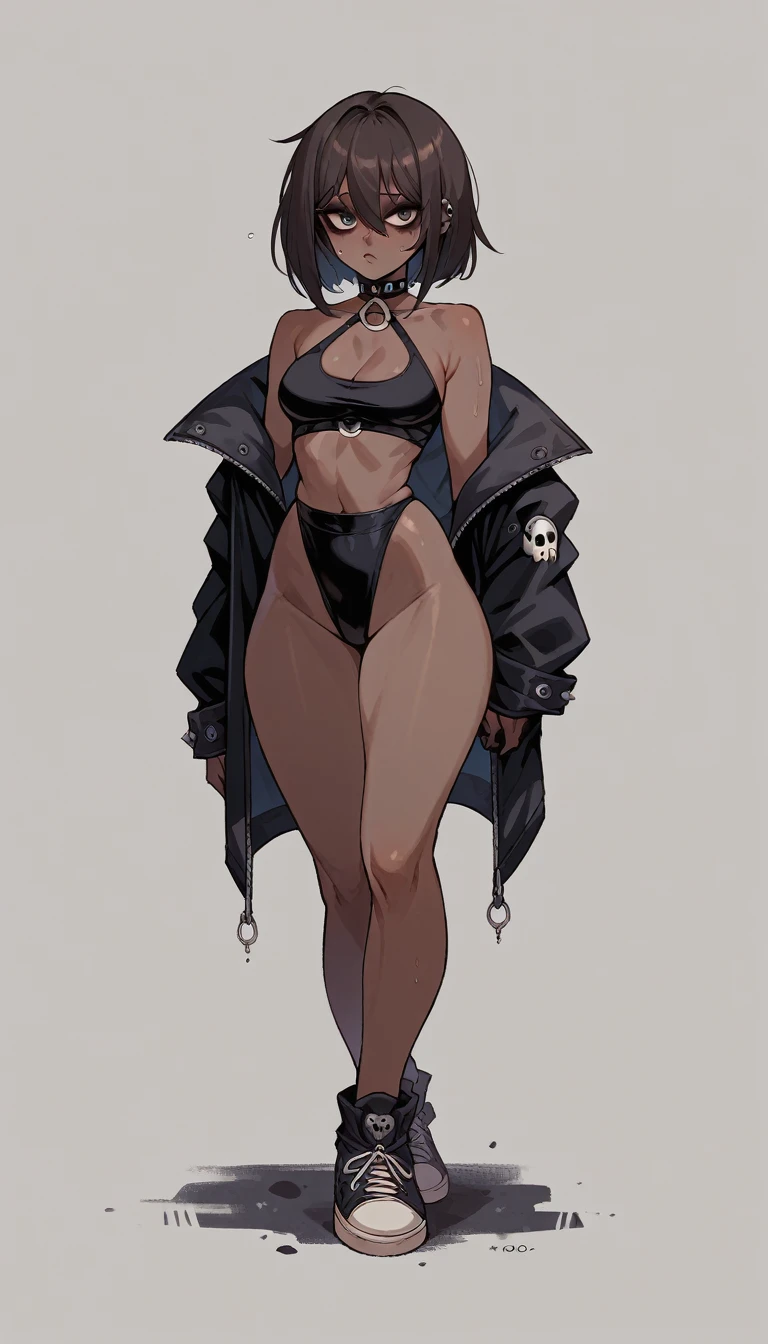 Goth Noir (NOD) wearing a black swimsuit Black skin full body standing without a cold top just wearing a very sexy black outfit
