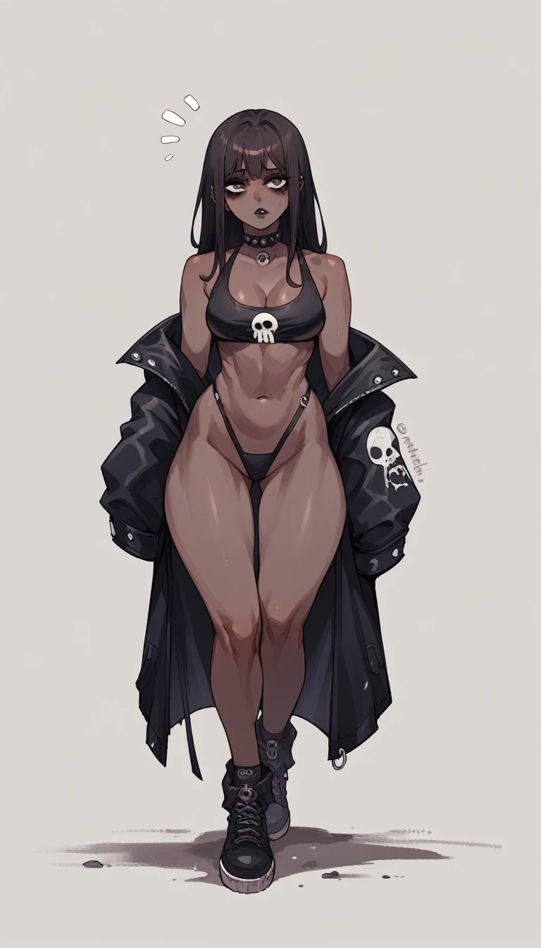 Goth Noir (NOD) wearing a black swimsuit Black skin full body standing without a cold top just wearing a very sexy black outfit