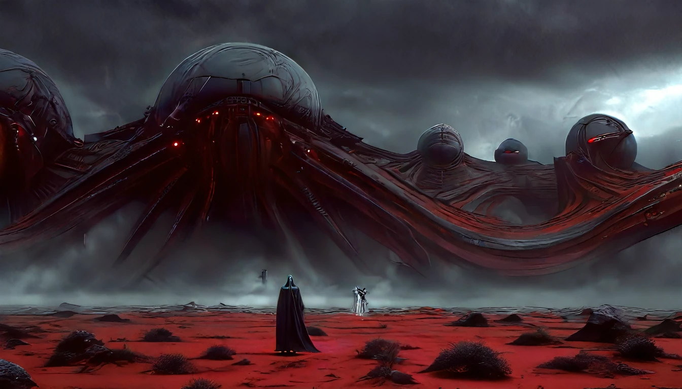 (3D rendering:3.1) in (medium full shot:3.1) of lot of 5characters from a movie for (the undead horde surges across the desert, leaving a trail of chaos and destruction in their wake. a space creature appears with red eyes glowing with an eerie light and its mouth twisted into a grotesque snarl:2.5), inspired by Zdzislaw Beksinski and Hans Bellmer, (with Creepy, Sci-Fi, Fantasy and Horror:2.9) retro sci fi, Horror movie, very detailed body, moody, epic, shot on Kodak Vision3, (intricate details:2.4), (hyperdetailed:3.1), (8k resolution:3.1), (high detailed:4.1), lot of detailed, high quality, soft (cinematic:3.3) light, dramatic atmosphere, atmospheric pespective, (impactful art:2.8), rich colors, (3D rendering:3.1)