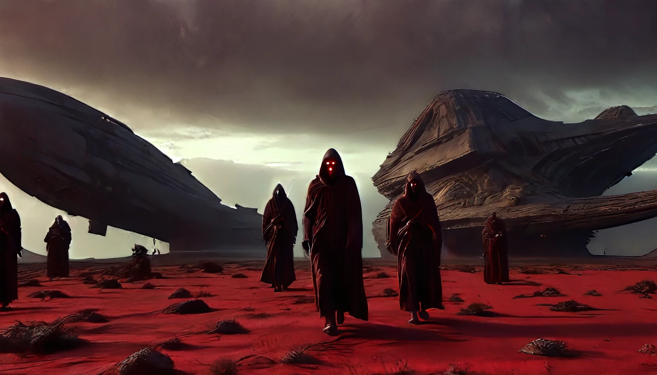 (3D rendering:3.1) in (medium full shot:3.1) of lot of 5characters from a movie for (the undead horde surges across the desert, leaving a trail of chaos and destruction in their wake. a space creature appears with red eyes glowing with an eerie light and its mouth twisted into a grotesque snarl:2.5), inspired by Zdzislaw Beksinski and Hans Bellmer, (with Creepy, Sci-Fi, Fantasy and Horror:2.9) retro sci fi, Horror movie, very detailed body, moody, epic, shot on Kodak Vision3, (intricate details:2.4), (hyperdetailed:3.1), (8k resolution:3.1), (high detailed:4.1), lot of detailed, high quality, soft (cinematic:3.3) light, dramatic atmosphere, atmospheric pespective, (impactful art:2.8), rich colors, (3D rendering:3.1)
