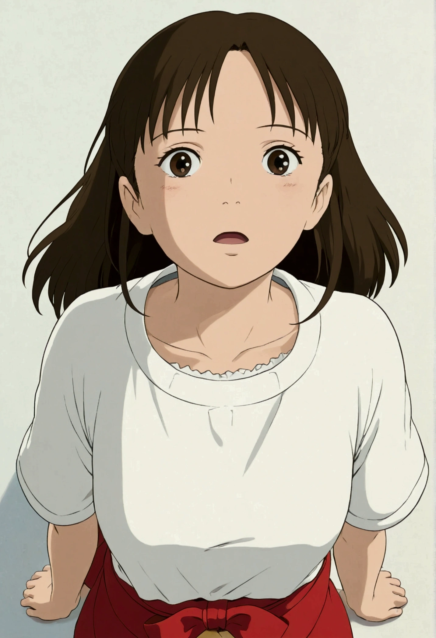 Ghibli　whole body　Looking up from the front　girl　Background white