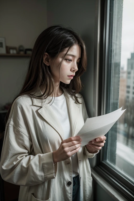 *imageio: Clara looking out the window, a letter crumpled in the hand, while