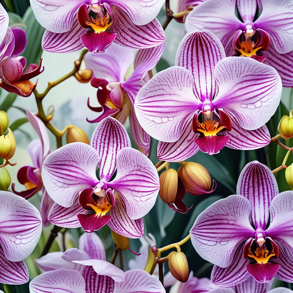 a beautiful detailed watercolor illustration of orchids,bloomingflowers,intricate petals,soft and delicate textures,vibrant colors,natural lighting,ethereal atmosphere,(masterpiece:1.2),(best quality,8k,photorealistic,photo-realistic:1.37),highly detailed,painterly style,magical,dreamlike