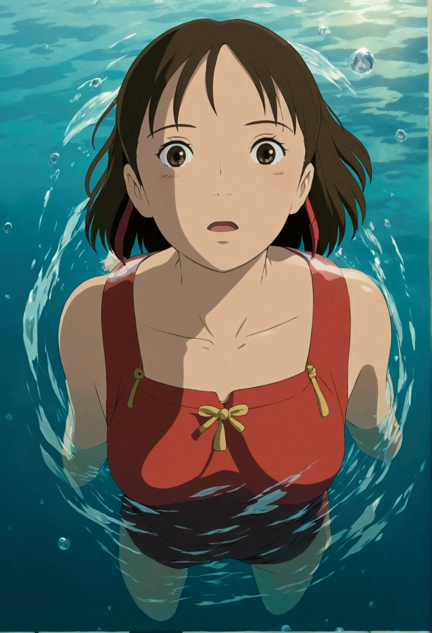 Ghibli　In the water　whole body　Looking up from the front　girl　