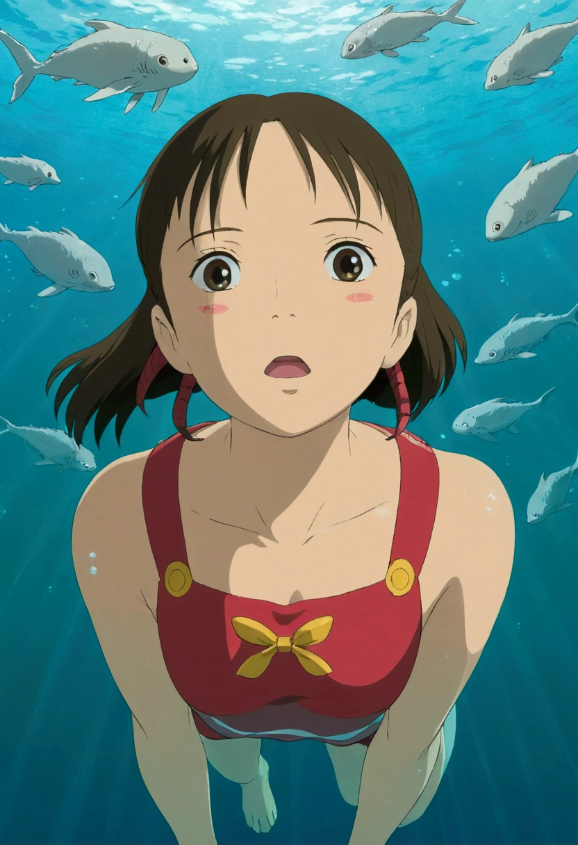Ghibli In the water whole body Looking up from the front girl