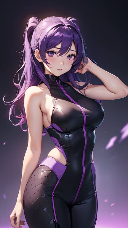 1 girl,NSfW,Nozomi Tojo, (love live), Visor VR, clavicle, absurd, brainwashing,fighter, empty eyes,((bright purple eyes 1.8)), ( huge breasts 1.2 ), ((Stand, Standing in honor)), No expression, emotions removed,((black jumpsuit)),set aside , whole body form,(of the highest quality、4k、8k、high resolution、should have:1.2)、super detailed、(reality、He&#39;s realist、realist:1.37)、heart、hyper high definition、studio lighting、ultra definition paint、sharp focus、Physically based representation、Extreme details、Professional specifications、vitality and color、blurred、sports portrait、landscape、horror style、anime big breasts、Sf、Photography、Conceptual artist、Five fingers, perfect body, {{{Masterpiece}}}, {{{of the highest quality}}}, {{super detailed}}, {form}, {{very delicate and beautiful}},Improved cost performance、all roles、Canon 5D MK4でPhotography、Photography,