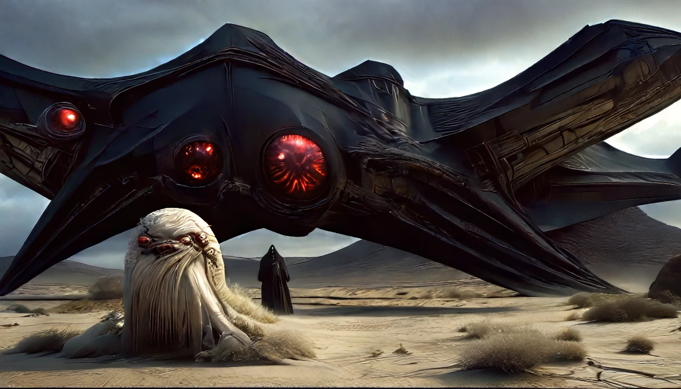 (3D rendering:3.1) in (medium full shot:3.1) of lot of 5characters from a movie for (the undead horde surges across the desert, leaving a trail of chaos and destruction in their wake. a space creature appears with red eyes glowing with an eerie light and its mouth twisted into a grotesque snarl:2.5), inspired by Zdzislaw Beksinski and Hans Bellmer, (with Creepy, Sci-Fi, Fantasy and Horror:2.9) retro sci fi, Horror movie, very detailed body, moody, epic, shot on Kodak Vision3, (intricate details:2.4), (hyperdetailed:3.1), (8k resolution:3.1), (high detailed:4.1), lot of detailed, high quality, soft (cinematic:3.3) light, dramatic atmosphere, atmospheric pespective, (impactful art:2.8), rich colors, (3D rendering:3.1)