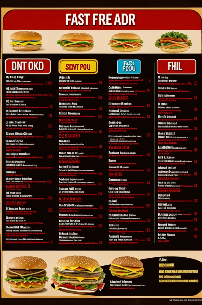 A fast food menu