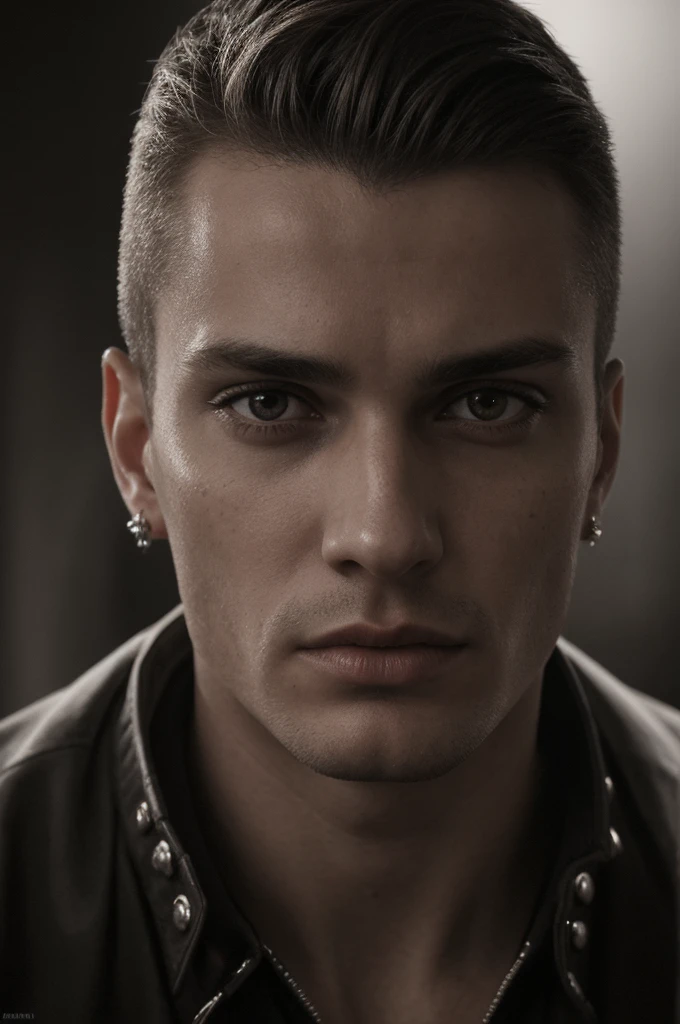 a handsome man, beautiful detailed eyes, beautiful detailed lips, extremely detailed face and eyes, sharp focus, 8k, highres, photorealistic, chiaroscuro lighting, dramatic lighting, cinematic lighting, dramatic contrast, intricate details, hyper realistic, oil painting, masterpiece, detailed digital painting, highly detailed, cinematic composition, moody atmosphere, warm color palette, realistic shading and texturing