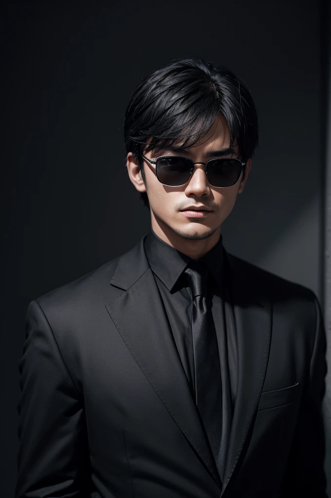 Man in black with a dark background