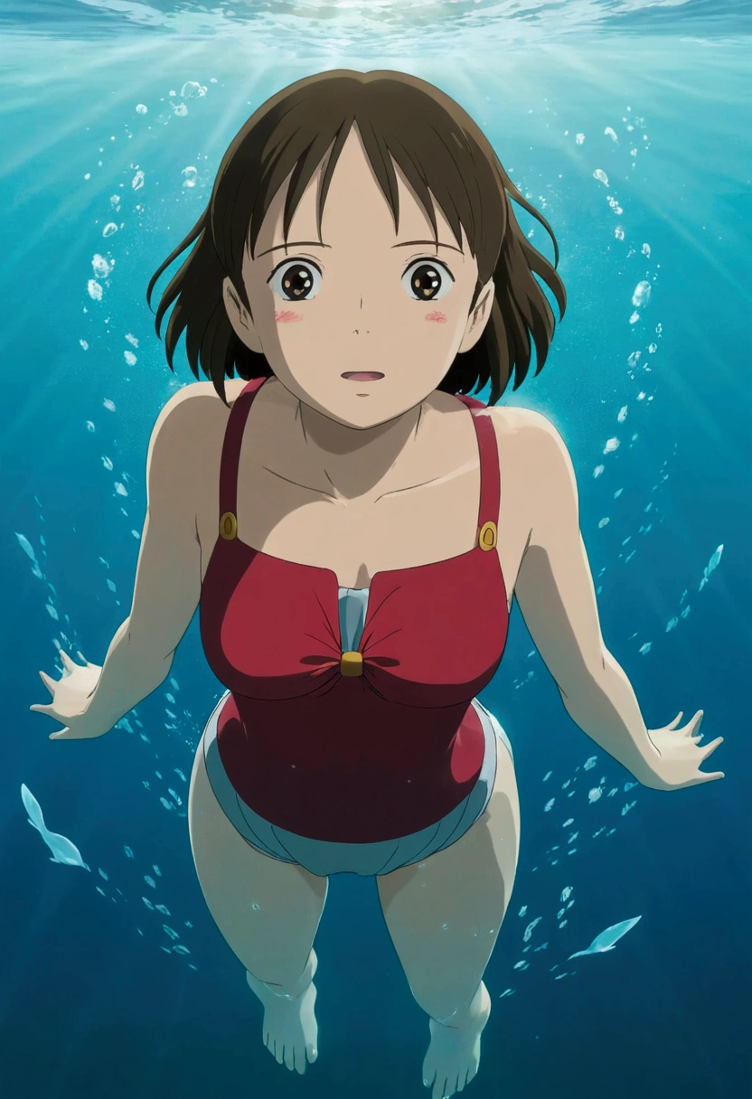 Ghibli Full body pose In the water Looking up from the front girl
