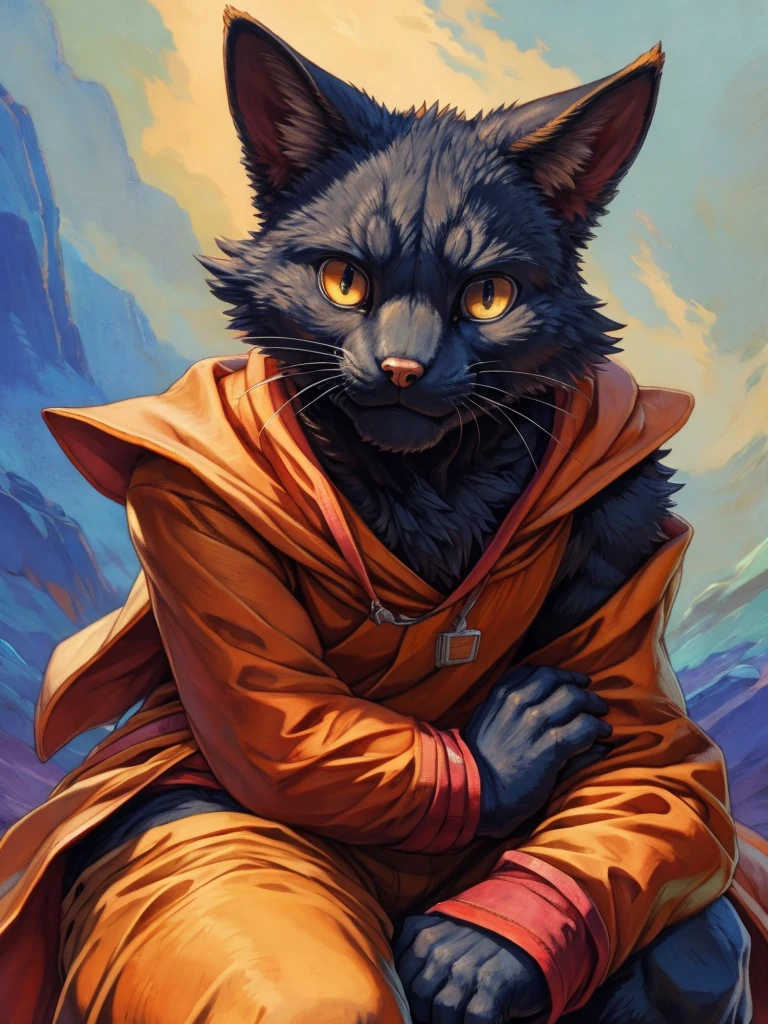 (masterpiece), (best quality),man ((anthro)),(cat boy),1boy,solo,(sharp focus),((look at viewer)),black cat,young,(Thief outfit),perfect eyes, dr comet,pochincoff,Pixelsketcher, (mayosplash), (wamudrawasterpiece),cutesexyrobutts,hioshiru,kingbang,ltfoxvixen,shiny skin,detailed black fur,old school fantasy art,((simple background:1.0)),