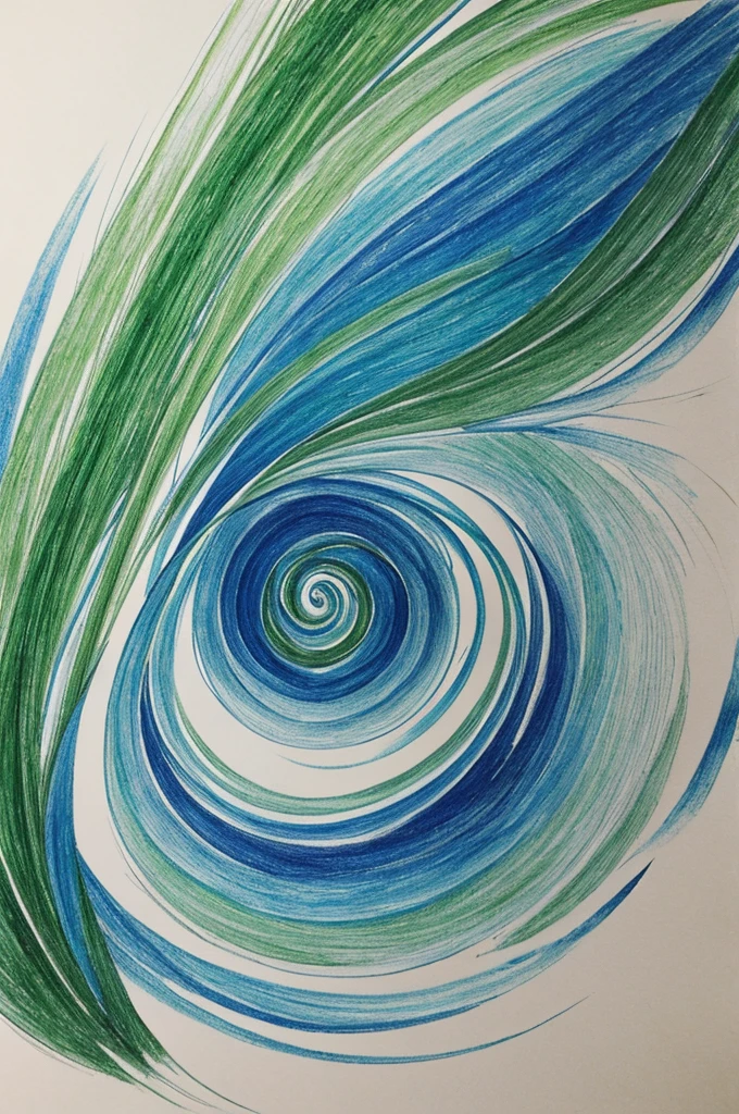 A blue and green drawing representing the fall 