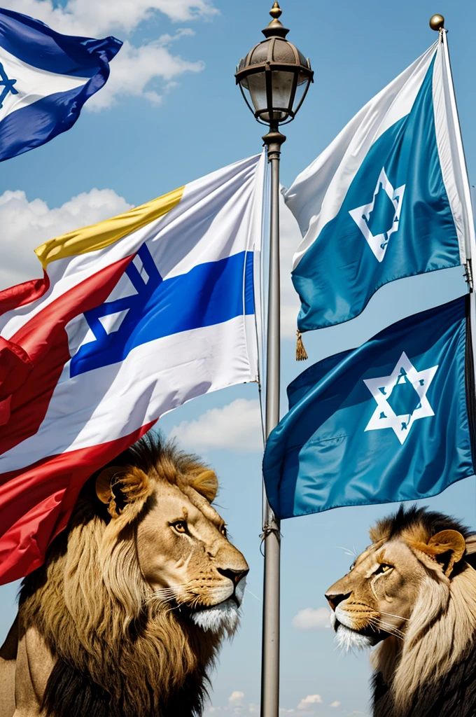 Flags of Israel Italy and Venezuela with lion Christian war