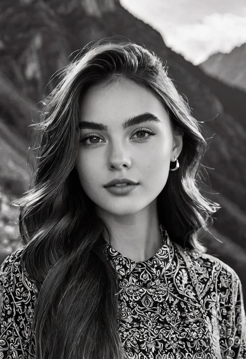 detailed portrait Photo of a beautiful 20yo woman who is an instgram influencer, detailed rich background by Ansel Adams
