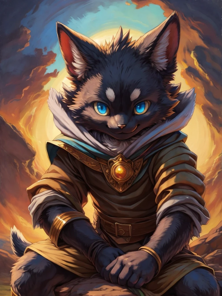 (masterpiece), (best quality),man ((anthro)),(cat boy),1boy,solo,(sharp focus),((look at viewer)),black cat,young,(Thief outfit),perfect eyes, dr comet,pochincoff,Pixelsketcher, (mayosplash), (wamudrawasterpiece),cutesexyrobutts,hioshiru,kingbang,ltfoxvixen,shiny skin,detailed black fur,old school fantasy art,((simple background:1.0)),smile