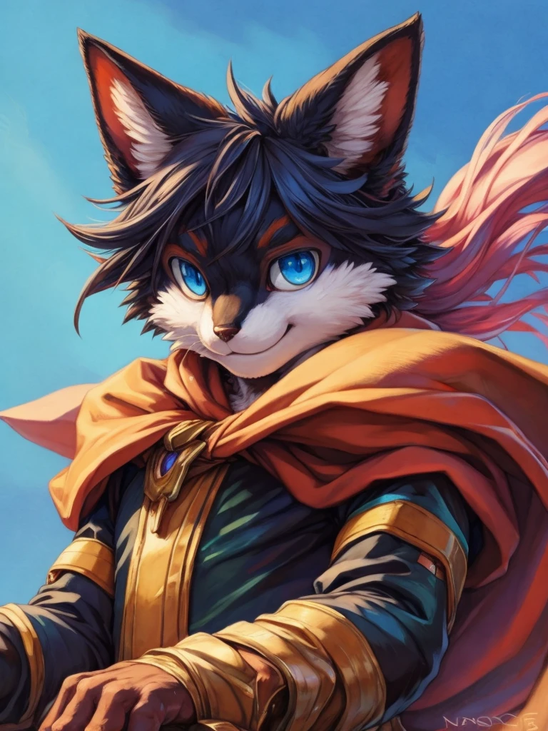 (masterpiece), (best quality),man ((anthro)),(cat boy),1boy,solo,(sharp focus),((look at viewer)),black cat,young,(Thief outfit),perfect eyes, dr comet,pochincoff,Pixelsketcher, (mayosplash), (wamudrawasterpiece),cutesexyrobutts,hioshiru,kingbang,ltfoxvixen,shiny skin,detailed black fur,old school fantasy art,((simple background:1.0)),smile