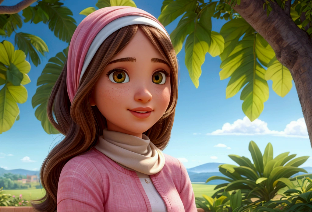 girl,hijab,coverd head,playing basketball,with girls(best quality,4K,8k,highres,masterpiece:1.2),long brown hair,Round face,elaborate brown eyes,Elaborate enchanting lips,charmer smile,extremely detaild,expressive facial expression,from front view, girl in a lush green garden,Optics,Radiant Summer,soft breeze,paisagem serena,a moment of pure relaxation,swirly vibrant colors,soft, natural lighting,smooth bokeh effect,oil painting style,Romantic Inspiration,exceptional clarity and sharpness PIXAR style