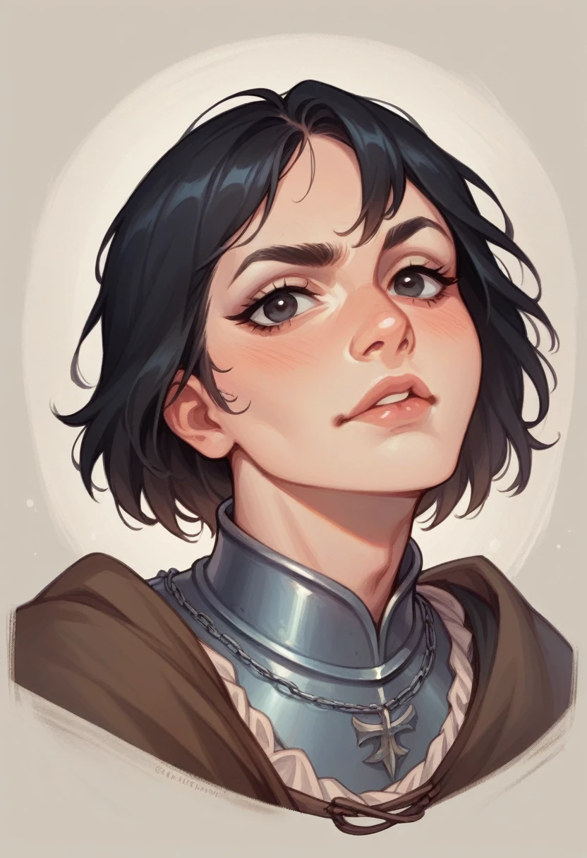 naughty man, offwhite, Medieval warrior, short black hair, eyes browns, face with a well-defined chin.