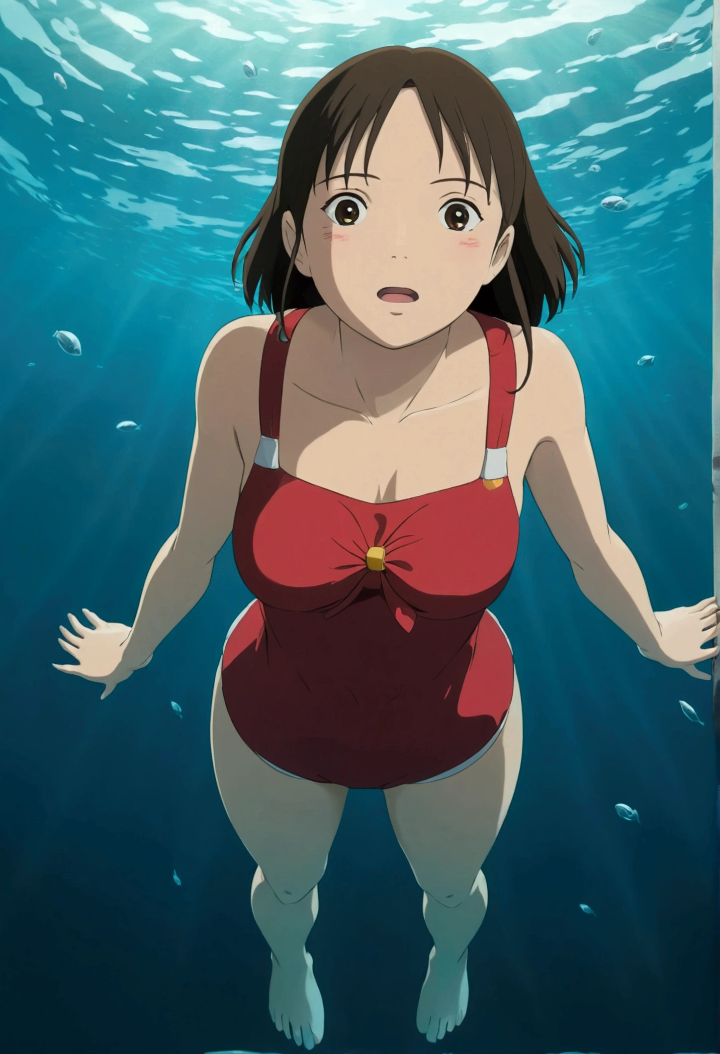 Ghibli Full body pose In the water Looking up from the front girl