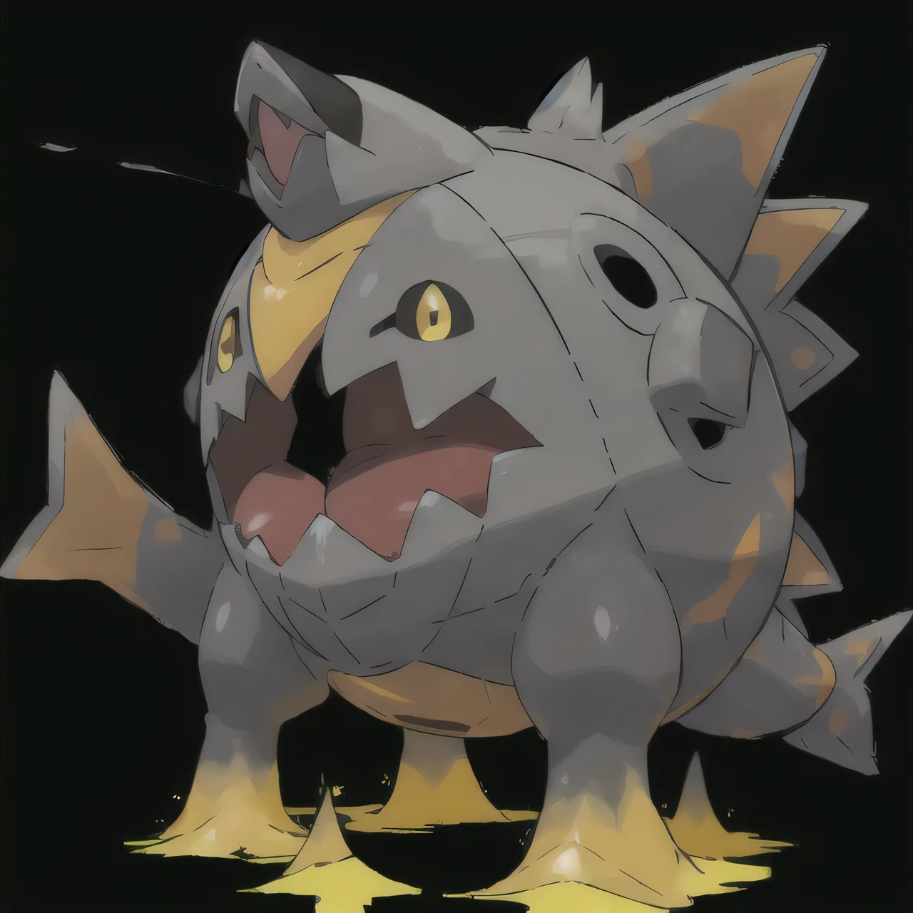 pkmn , giant black angler fish with scary yellow eyes with a light on top of it ((best quality)), 