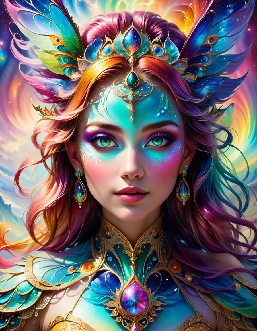 (best quality, ultra-detailed, realistic:1.37), captivating surrealism, mesmerizing female fantasy face, vibrant colors, ethereal atmosphere, intricate details, dream-like composition, otherworldly elements, seamless blend of reality and imagination, mind-bending visual experience, artistic masterpiece.