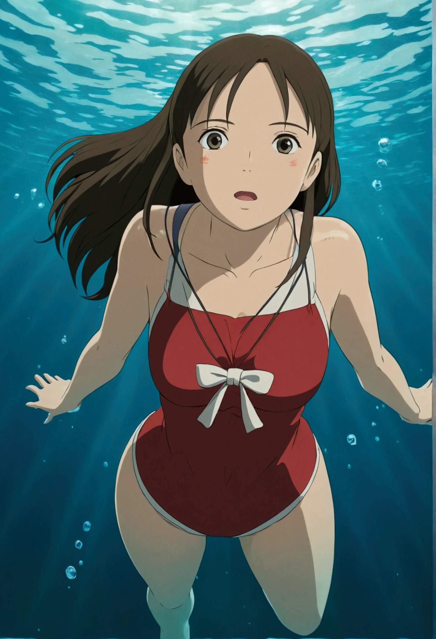 Ghibli Full body pose In the water Looking up from the front girl
