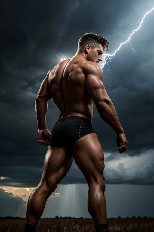A strong Tlaxcalteca man with flashes coming out of the background