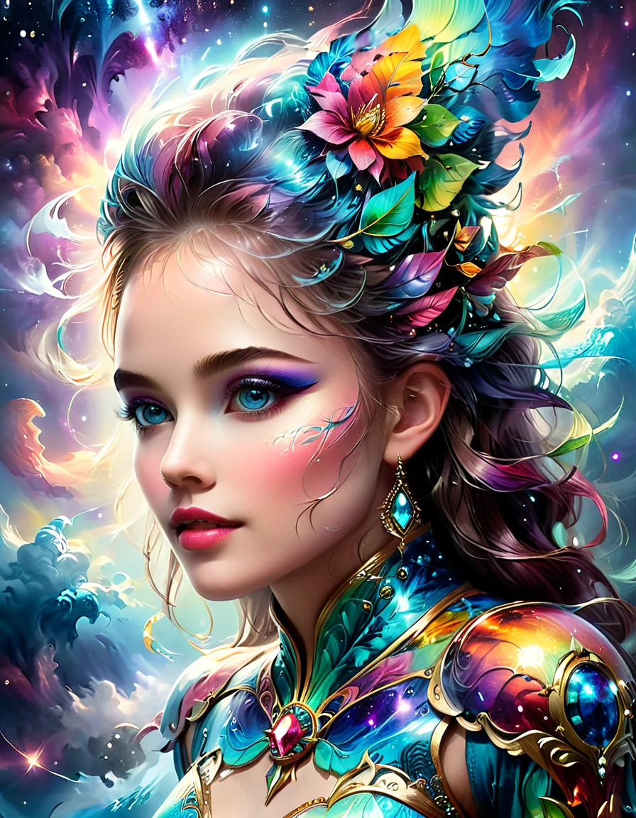 (best quality, ultra-detailed, realistic:1.37), captivating surrealism, mesmerizing female fantasy face, vibrant colors, ethereal atmosphere, intricate details, dream-like composition, otherworldly elements, seamless blend of reality and imagination, mind-bending visual experience, artistic masterpiece.