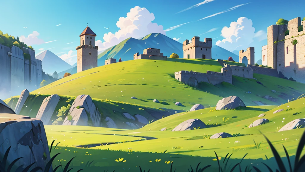 4k ultra hd landscape yellow grass large very tall stone walls fortress