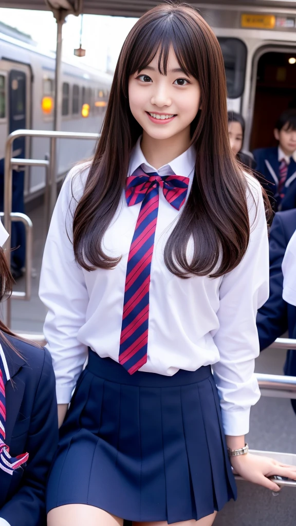 Center View、An Asian woman in a short skirt and bow tie is sitting on a train、Cute school girl、Japanese girls uniform、Wear Japan 、Japanese 、Surreal 、Dressed as a high school girl、Surreal 、Wear a uniform、Realistic school girl、Girl in uniform、Wear a uniform、 Pause、Whole Body Ezbian、Nice skin、Glowing Skin、Nice thighs、Shining thighs、Shining Regaleg , Japanese High School 、Nogizaka Idol、Korean Idol、Tai Gu emphasized、One person、crowd、Ultra mini skirt、From the knee up