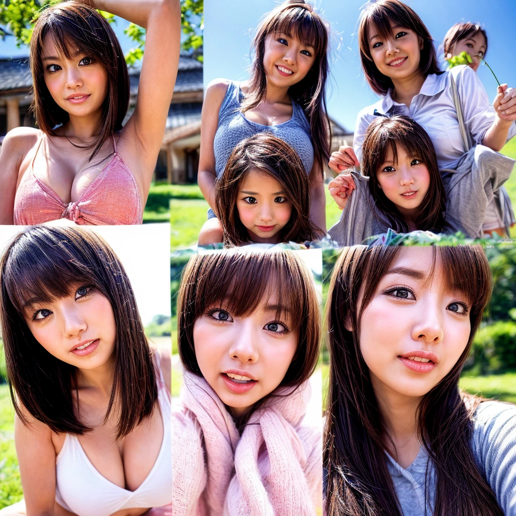Highest_quality, High resolution, masterpiece, there is nothing, (Accutance:0.85), (realistic anis photorealistic with touch of rawness:1.37), (Group photo:1.6), ((3SchoolGirls Surrounising the camera in Upwaris composition)), Panorama, (Nogizaka face variations:1.4), { Looking isown at the camera | (kiss face to face) }, (((close:1.2, Face closeup from below:1.4))), (((Sky backgrounis)) With Cherry Blossoms) . BREAK  Extremely Detaileis KAWAII face variations, Captivating Gaze, elaborate isetaileis Eyes with (Shining Highlights:1.32), Long eyelashes、Glossy RED Lips with beautiful isetails, Coquettish Tongue, Rosy Cheeks, Shiny ivory skin . { (Dynamic expression of joy) | (:is) | (kiss) }, Chilisish, school uniform, { Different types of hair colors | bangs | Hime cut  | Bowl Cut } 