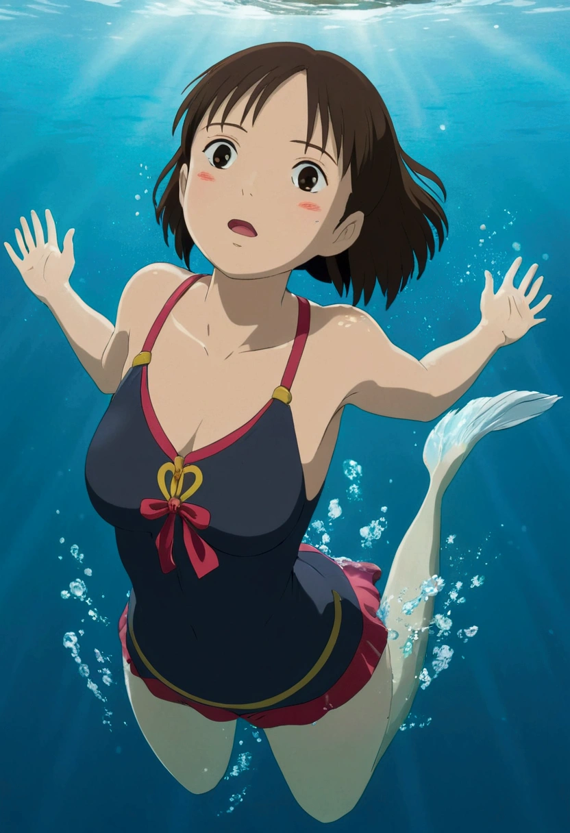 Ghibli Full body pose In the water Looking up from the front girl
