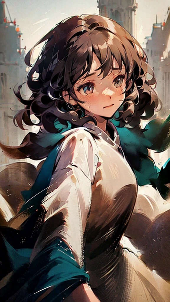 A beautiful woman with curly hair lies on the battlefield, crying with her hand held by someone else, fantasy medieval, half body. ((Ultra Hd)), ((4K)), ((Detailed)), ((illustration of novel))