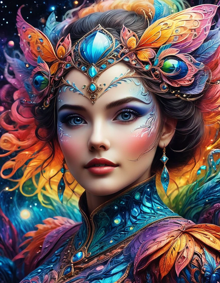 (best quality, ultra-detailed, realistic:1.37), captivating surrealism, mesmerizing female fantasy face, vibrant colors, ethereal atmosphere, intricate details, dream-like composition, otherworldly elements, seamless blend of reality and imagination, mind-bending visual experience, artistic masterpiece.