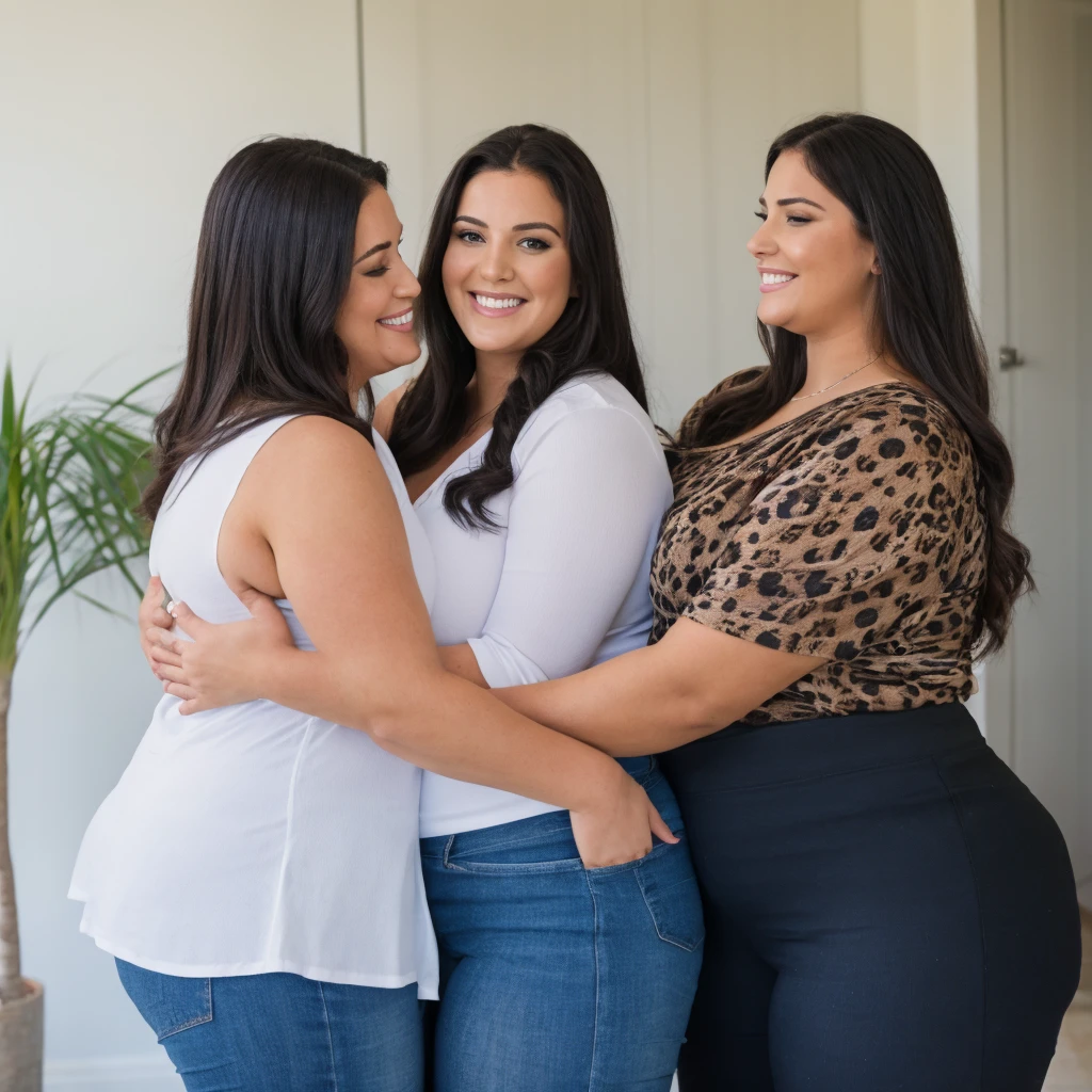 a coupe plus size woman hugs, front view, (2 woman)
