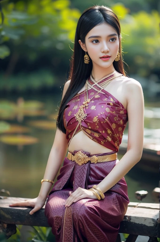 beautiful girl ,Thai women&#39;warrior, walking at thai measure, dynamic poses, Thai Noi, long ponytail,black eyes,abdominal muscles, plump body, rounded chest, (big breast:1.3), Hold the bow in your hand and aim at the target.. , rift, morning sun, staring at the viewer, (dynamic poses), ((face details)), Double eyelids, That&#39;s finished., realistic, Masterpiece, Highest quality, lens flare, shade, old measure, measure, [[Chromatic aberration]], By Jeremy Lipking, By Antonio J.... Manzanedo, Digital Painting, HDR, high contrast
