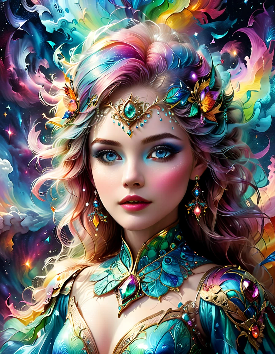 (best quality, ultra-detailed, realistic:1.37), captivating surrealism, mesmerizing female fantasy face, vibrant colors, ethereal atmosphere, intricate details, dream-like composition, otherworldly elements, seamless blend of reality and imagination, mind-bending visual experience, artistic masterpiece.