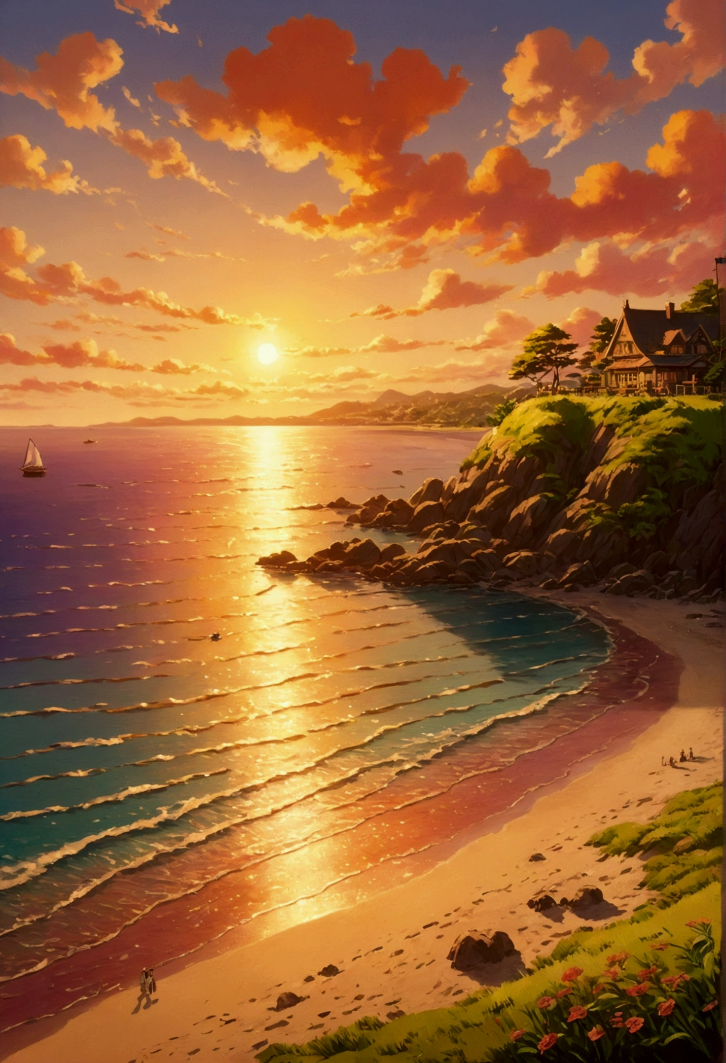 Ghibli　summer　Beach at sunset　