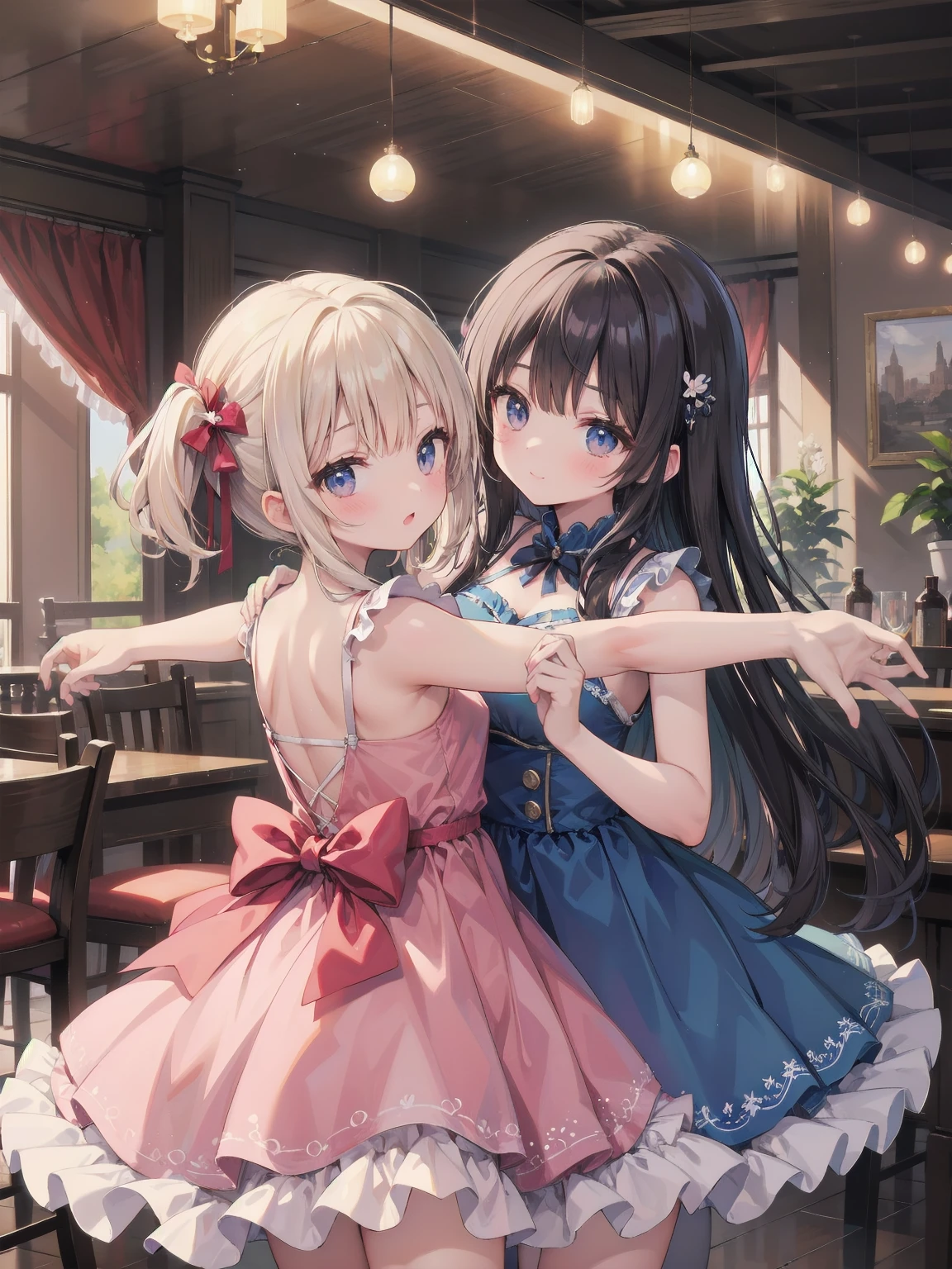 masterpiece、so beautiful、Clear contours、Beautiful girls wearing cute frilly dresses are dancing and making cute poses.