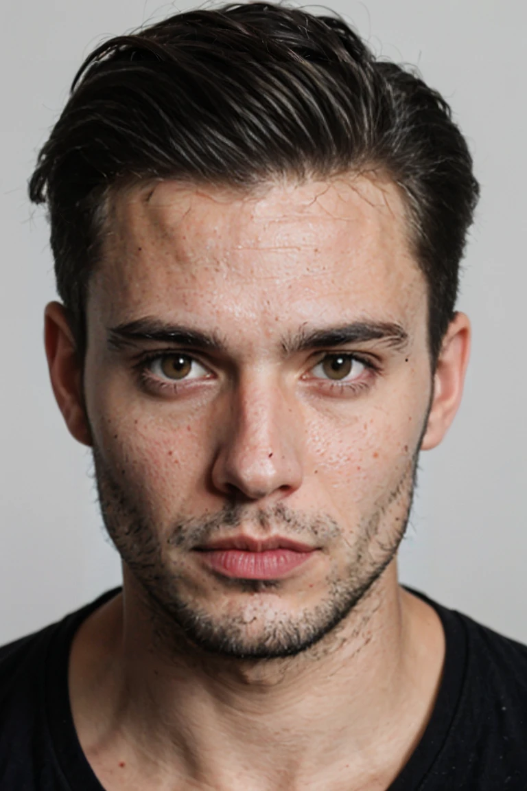 The photo of a portrait of a very attractive and sexy 32-year-old man, he is Brazilian but looks British, his eyes are brown, and he has a very penetrating and captivating gaze., white background