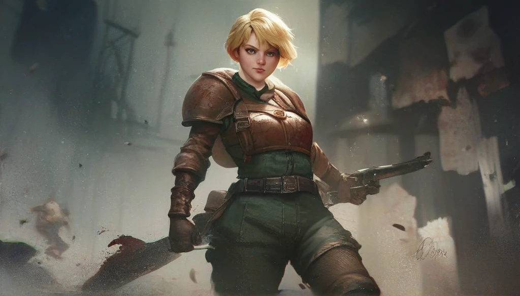 1girl, Heather Mason (Silent Hill 3), blonde hair, short hair, biopunk style, armadura de quitina, high resolution, masterpiece