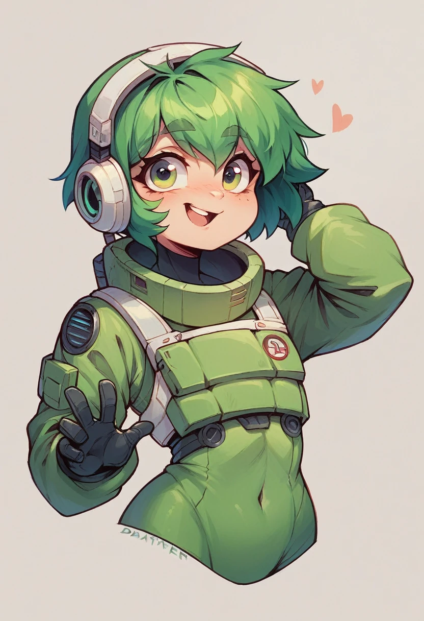 ((best qualityer)), ((work of art)), (detailded), with green hair:1.2), HD, .1), 8K resolution/cpm futuristic and sexy astronaut outfit, in png format full and cute body ,