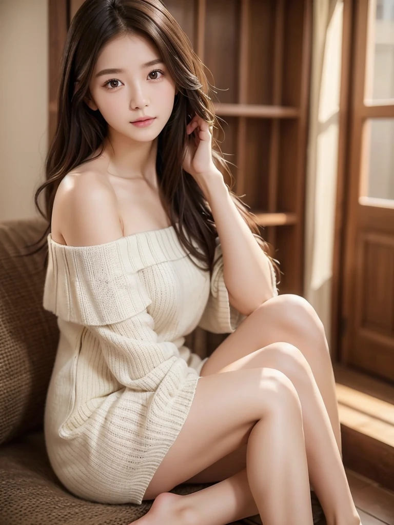 Off-the-shoulder dress、(Highest quality)、((Very detailed))、4K、(8k)、masterpiece、Very detailedな、Highest quality、Super Resolution、1 person、Kind Face、Soft Light、RAW quality、Soft Skin、163cm、28 years old、From the knee up