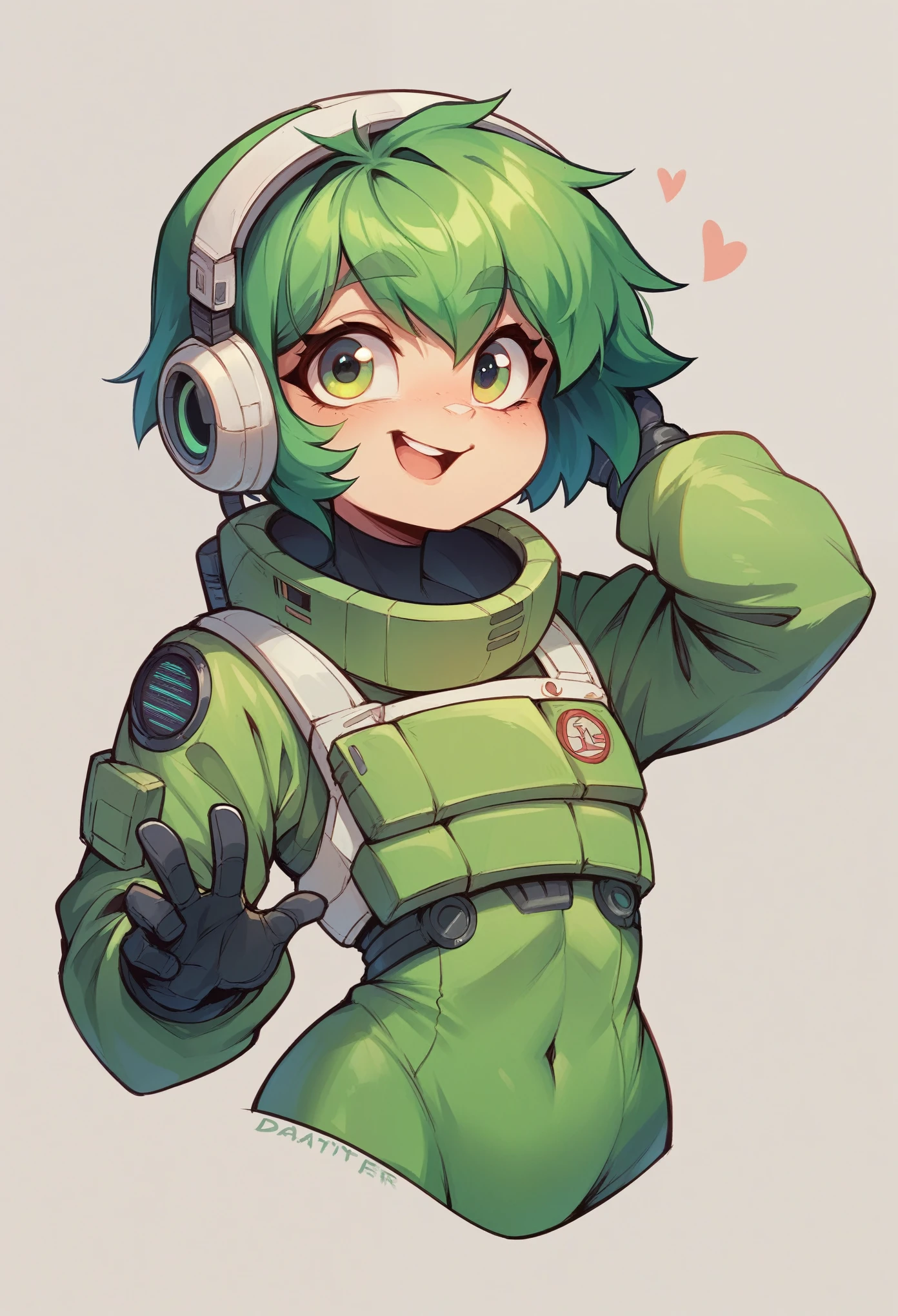 ((best qualityer)), ((work of art)), (detailded), with green hair:1.2), HD, .1), 8K resolution/cpm futuristic and sexy astronaut outfit, in png format full and cute body ,