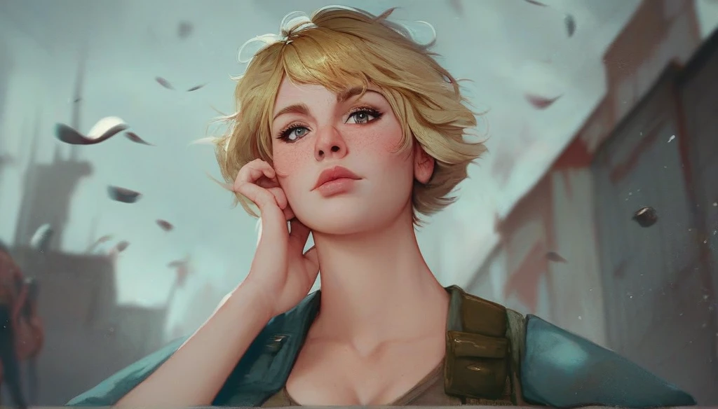 1girl, Heather Mason (Silent Hill 3), blonde hair, short hair, biopunk style, piel de quitina, high resolution, masterpiece