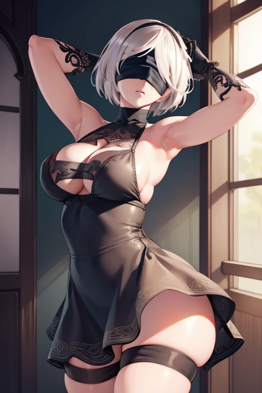 Excessive ,dsm, bondage, bound, shibari, Suppressed 　(Highest quality:1.5, High resolution, 超High resolution, 4K, Detailed lighting, Shaders), 　{{{woman}}++ 　{{{Pussy juice,}}++ prison,　(Artoria Pendragon), alone　short hair,ponytail　 Parody, Blue choker, hair 弓, Blue Ribbon, Highest quality, 　Absolute area　Beautiful thighs　　Black lace underwear　Black garter belt　Angle from below　　Inner thighs　Wet股間　　Wet　blush　Embarrassed face　Random Angle　{Place your arms behind your head}　Beautiful armpits　(((Hang your arms from the ceiling with chains))++　Injury,　Cum in mouth　Blowjob on penis　Cowboy Shot