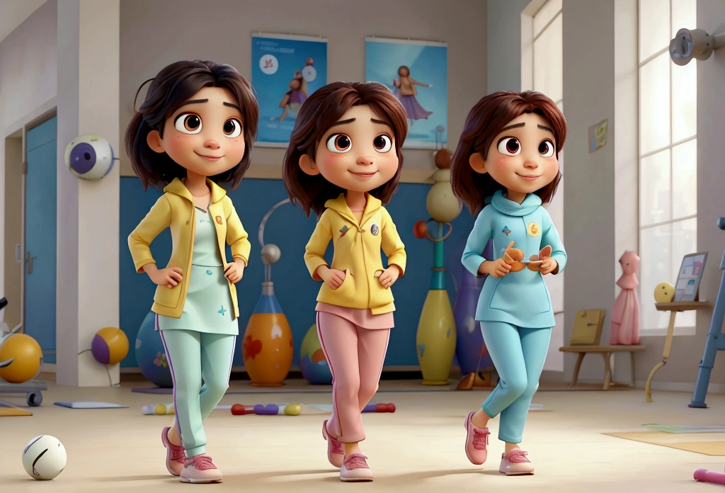 masterpiece, best quality,pixar: at the gym,Successful malay female sport,smiling, wearing sport hijab and baju kurung with girls team,a moment of pure relaxation,swirly vibrant colors,soft, natural lighting,smooth bokeh effect,oil painting style,Romantic Inspiration,exceptional clarity and sharpness PIXAR style