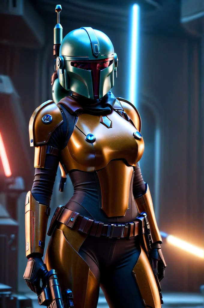 A ((female Twi'lek ))Mandalorian, detailed futuristic armor, intricate helmet, jetpack, blaster rifle, epic pose, dramatic lighting, gritty sci-fi atmosphere, cinematic, dramatic colors, highly detailed, 8k, photorealistic, masterpiece female Twi'lek