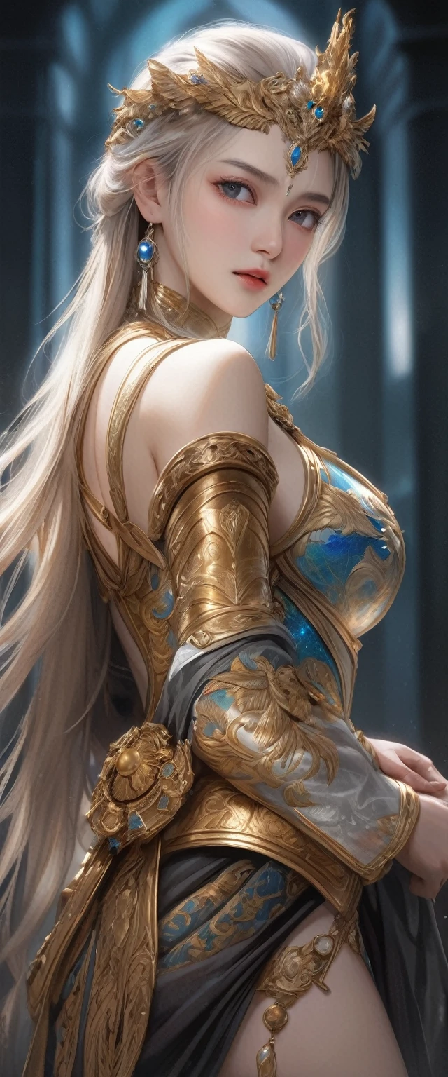 a beautiful full figure painting of perfect female elf woman, shapeless long hair, black hair, white hair, huge mammaries, perfect features, wearing Rococo style dress, art by Carne Griffiths and Wadim Kashin Concept art, ethereal background, abstract beauty, stand, near perfection, pure form, Golden Ratio, minimalism, unfinished, concept art, By Brian Froud and Carne Griffiths and Wadim Kashin and John William Waterhouse, intricate detail, 8k post-production, High resolution, super Detail, art station Trends, sharp focus, studio photos, intricate detail, Very detailed, By Greg Rutkowski --auto --s2